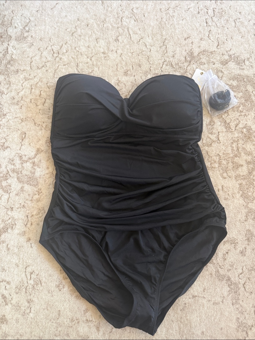 NWT Anne Cole Black Strapless Ruched One-Piece Swimsuit